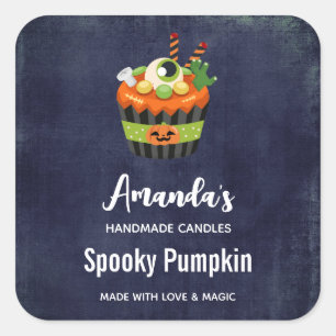 Sticker Carré Chandelle de Cupcake Cute et Déplaisante Halloween