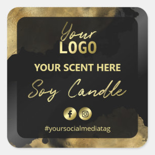 Sticker Carré Chandelle de soja en encre d'or de chèvre noire Ét