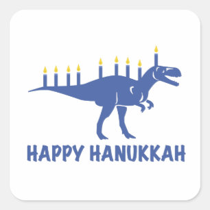 Sticker Carré Chandelle Dinosaur Menorah Hanoukka amusante