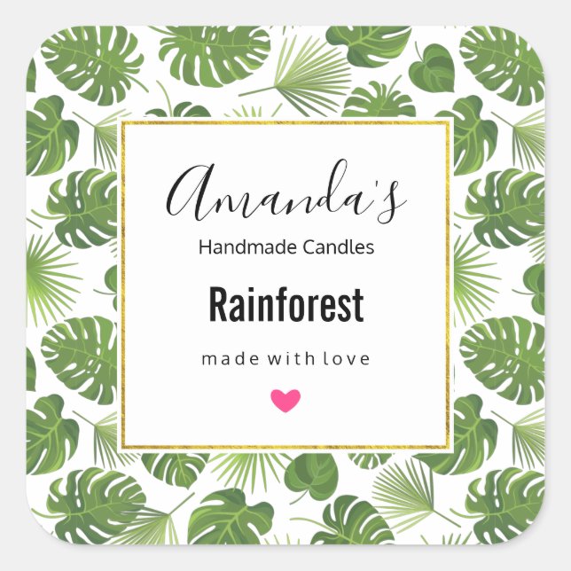 Sticker Carré Chandelle Motif Feuille verte (Devant)