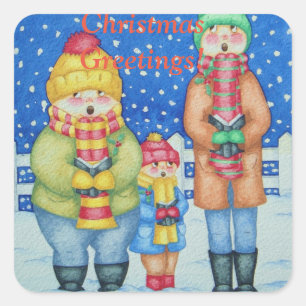 Sticker Carré chanteurs de carol dans la neige noël