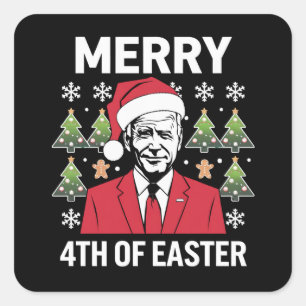 Sticker Carré Chapeau de Noël de Joe Biden Santa Merry 4ème de P
