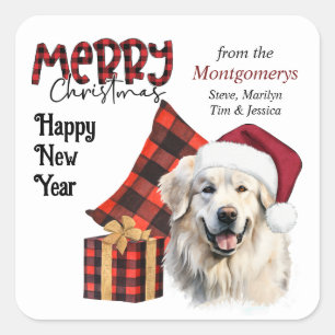 Sticker Carré Chapeau de Père Noël à carreaux de bison Chien des