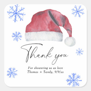 Sticker Carré Chapeau de Père Noël - Merci Baby Shower