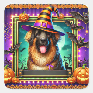 Sticker Carré Chapeau de sorcière pour chien d'Halloween, décora