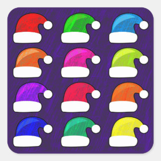 Sticker Carré Chapeaux de Père Noël colorés