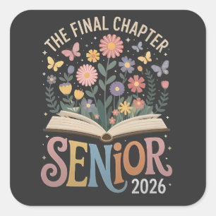 Sticker Carré Chapitre Final Fleur de graduation senior 2026