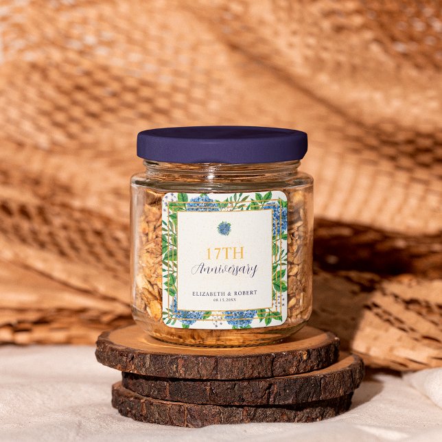 Sticker Carré Chaque année Blue Hydrangea Mariage Anniversaire (Créateur téléchargé)