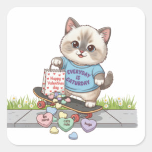 Sticker Carré Chaque jour est caturday conversation hearts