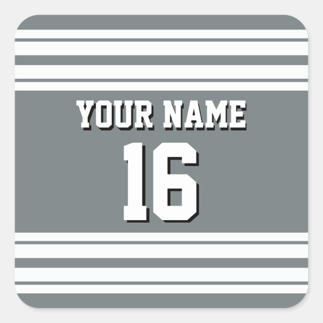 Sticker Carré Charcoal Grey White Team Jersey Custom Numéro Nom (Devant)