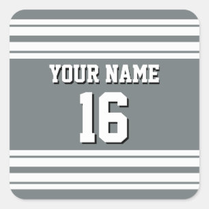 Sticker Carré Charcoal Grey White Team Jersey Custom Numéro Nom