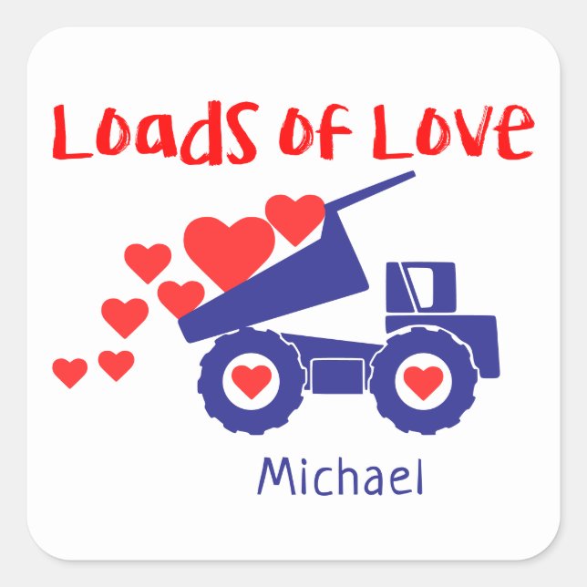 Sticker Carré Charges D'Amour Cute Camion Aimer Coeurs Personnal (Devant)