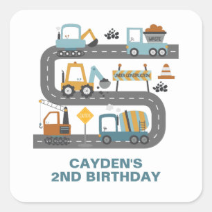 Sticker Carré Chariot de construction Anniversaire