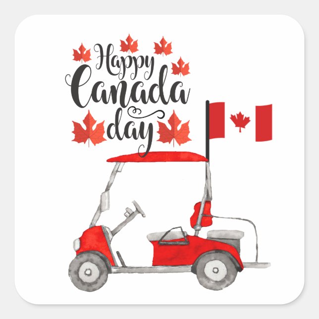 Sticker Carré Chariot de golf avec drapeau du Canada pour la fêt (Devant)