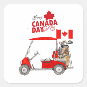 Sticker Carré Chariot de golf avec drapeau du Canada pour la fêt