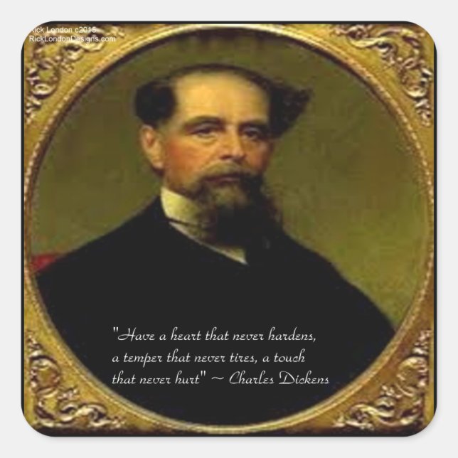 Sticker Carré Charles Dickens et Citation Coeur (Devant)
