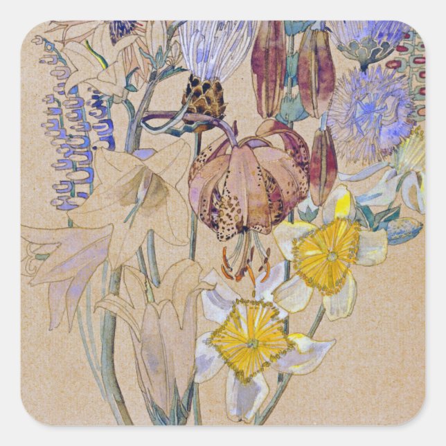 Sticker Carré Charles Rennie Mackintosh - Mont Louis - Fleur (Devant)