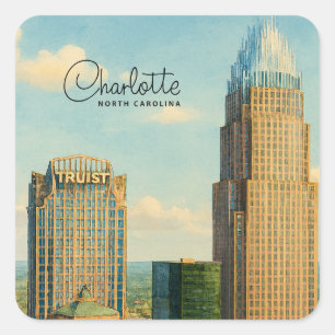 Sticker Carré Charlotte NC Aquarelle Horizon Voyage