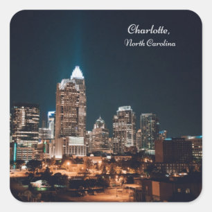 Sticker Carré Charlotte North Carolina City Skyline Nuit