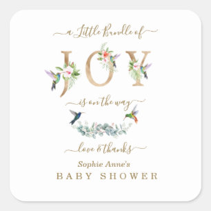 Sticker Carré Charm Little Bundle De Joy Baby shower Hummingbird
