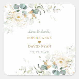 Sticker Carré Charmant blanc Floral Airal Feuilles Mariage servi