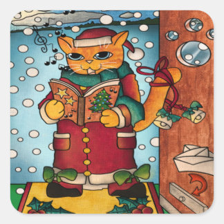 Sticker Carré Charmant charmant Noël Carol Chanteur Chat
