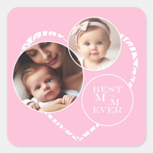 Sticker Carré Charmant et Élégant Cœur Rose et Blanc en 3 Photos