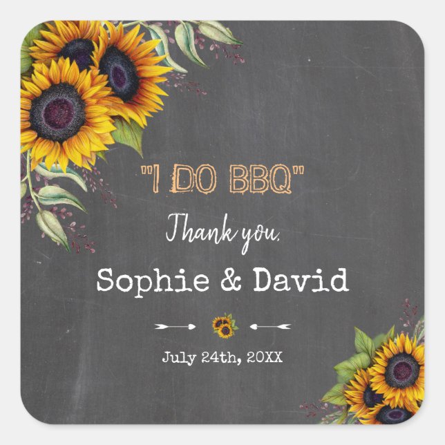 Sticker Carré Charme Aquarelle Sunflower Chalkboard I DO BBQ (Devant)