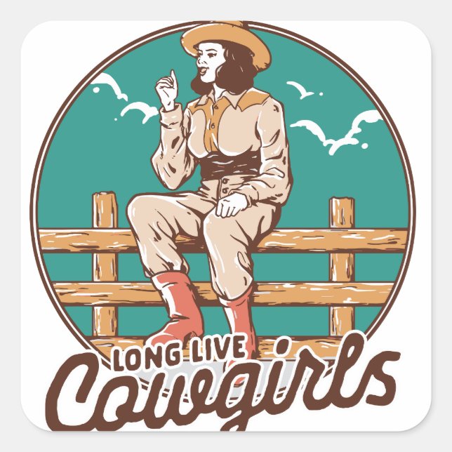Sticker Carré Charme retro de cowgirl : T-shirt et design d'auto (Devant)