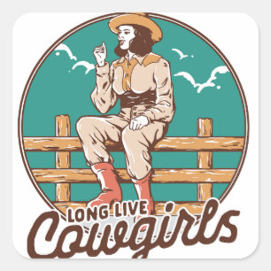 Sticker Carré Charme retro de cowgirl : T-shirt et design d'auto
