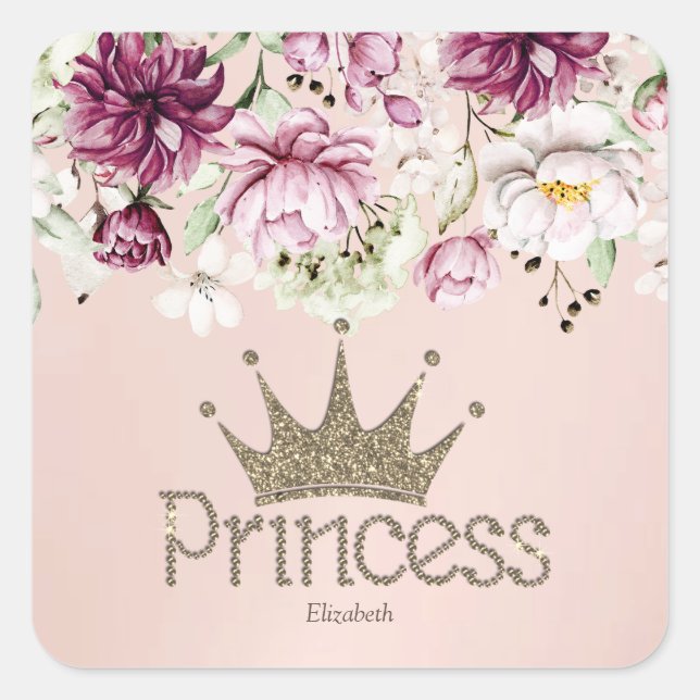 Sticker Carré Charme Tiara, Princesse, Porte - clé Floral (Devant)
