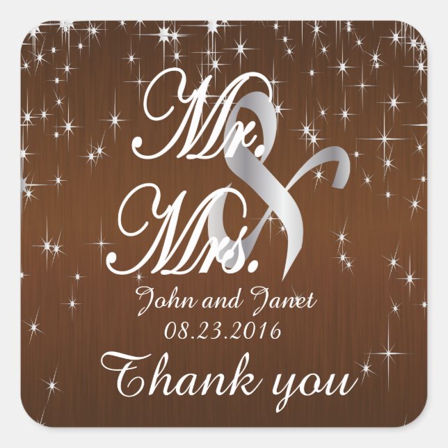Sticker Carré Charming Star Struck Mariage | Chocolat Brown (Devant)