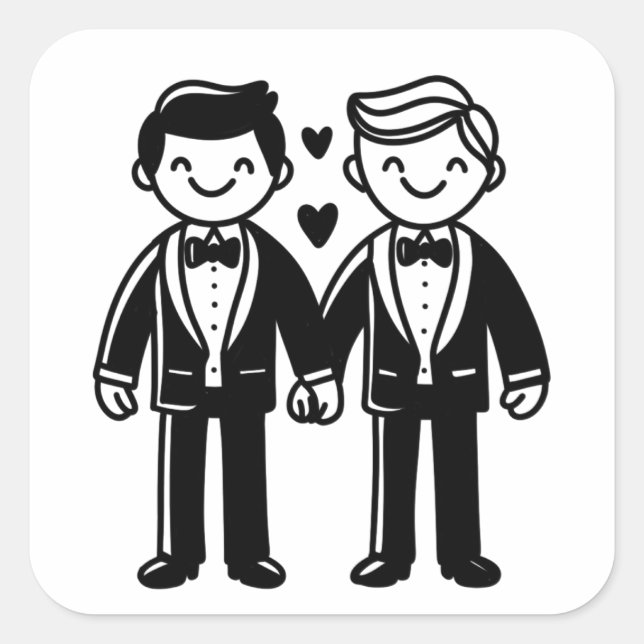 Sticker Carré Charming Stick Figure Gay Grooms Mariage (Devant)