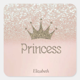 Sticker Carré Charming Tiara, Princesse, Parties scintillant Bok