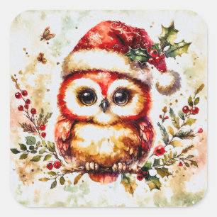 Sticker Carré Charming Vintage Christmas Owl