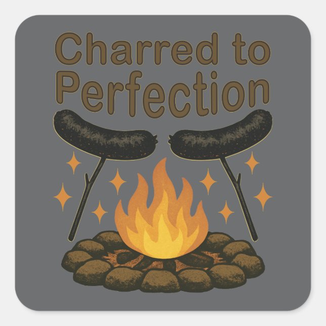Sticker Carré Charred to Perfection Funky Campfire Hot Dog (Devant)