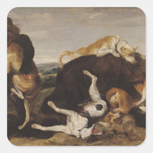 Sticker Carré Chasse à l'ours ou bataille entre chiens et ours