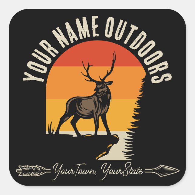 Sticker Carré Chasse AJOUTER LE NOM À L'Extérieur Deer Elk Wilde (Devant)