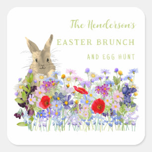Sticker Carré Chasse aux œufs de Pâques personnalisée Lapin Flor