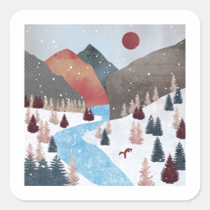 Sticker Carré Chasse hivernale Fox