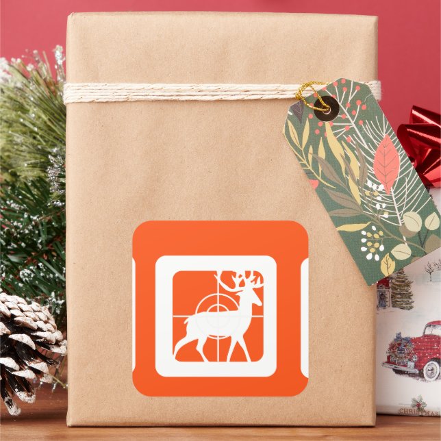 Sticker Carré Chasse Orange Buck en Crosshairs (vacances)
