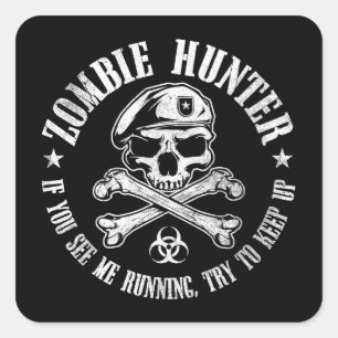 Sticker Carré chasseur zombie mort-vivant
