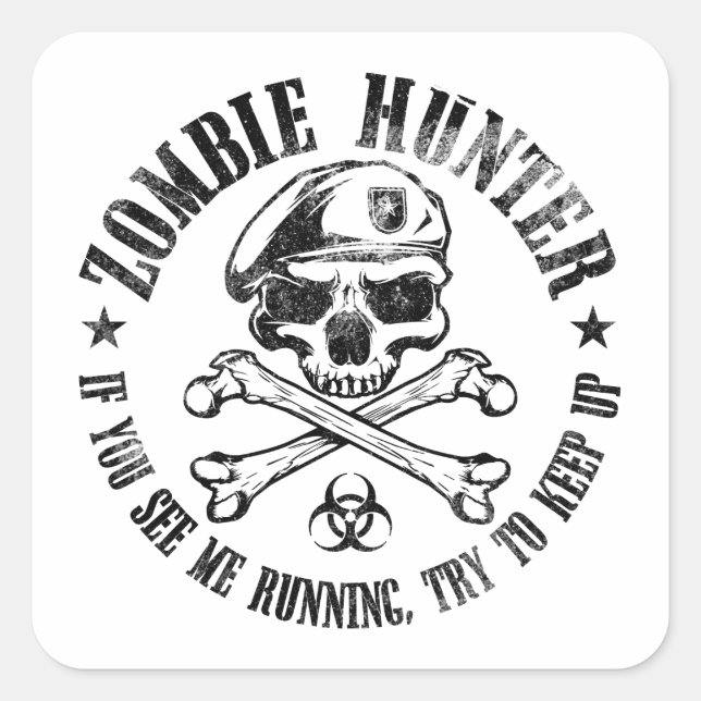 Sticker Carré chasseur zombie mort-vivant (Devant)