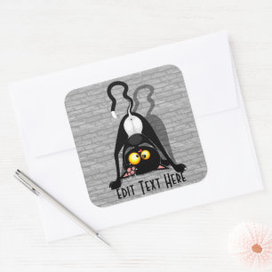 Sticker Carré Chat à l'envers Personnage de dessin animé drôle