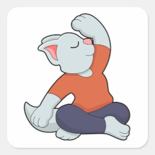 Sticker Carré Chat au Yoga en Jambes croisées
