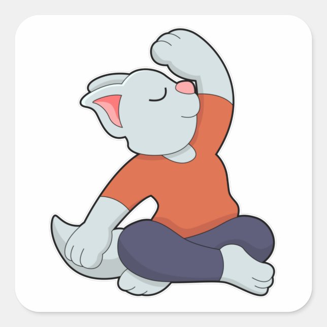 Sticker Carré Chat au Yoga en Jambes croisées (Devant)