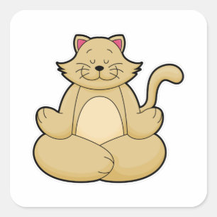 Sticker Carré Chat au Yoga Exercice d'étirement en Jambes croisé