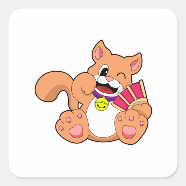 Sticker Carré Chat avec Bell (Devant)