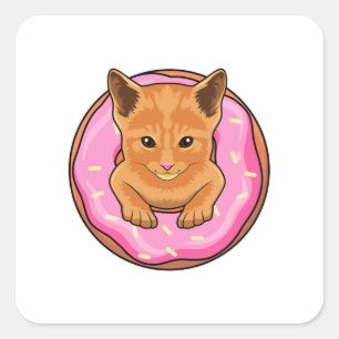Sticker Carré Chat avec Donut