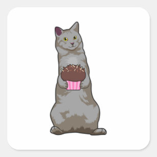 Sticker Carré Chat avec muffin